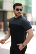 Erkek Bisiklet Yaka Parçalı Renk  Kısa Kollu Tshirt resmi